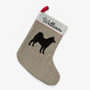 Petite Chaussette De Noël Silhouette d'Akita Chien Personnalisé Noël