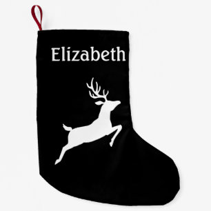 Petite Chaussette De Noël Silhouette de cerf sautant minimaliste blanc sur f