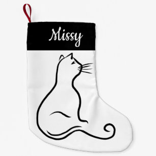Petite Chaussette De Noël Silhouette de chat en une seule ligne simple noir 