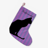 Petite Chaussette De Noël Silhouette de chat noir sur les rayures pourpres (Devant (Accrochage))