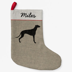 Petite Chaussette De Noël Silhouette de Lévrier Fausse Toile de Lin Race de