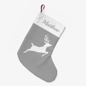 Petite Chaussette De Noël Silhouette De Rinde Blanc Sur Gray Et Nom Personna (Devant (Accrochage))