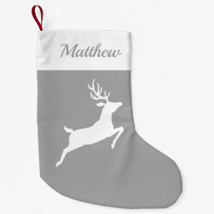 Petite Chaussette De Noël Silhouette De Rinde Blanc Sur Gray Et Nom Personna