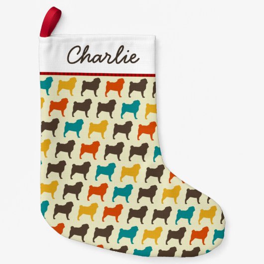 Petite Chaussette De Noël Silhouettes carlin | Chiens personnalisés (Devant)