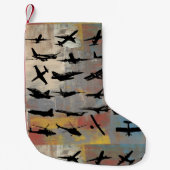 Petite Chaussette De Noël Silhouettes d'avion noir (Devant)