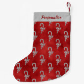 Petite Chaussette De Noël Silver Candy Canes Red Glitter Personalized (Dos)