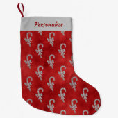 Petite Chaussette De Noël Silver Candy Canes Red Glitter Personalized (Devant)