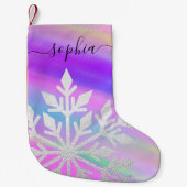 Petite Chaussette De Noël Silver Foil Snowflake Nom de script personnalisé U (Devant)