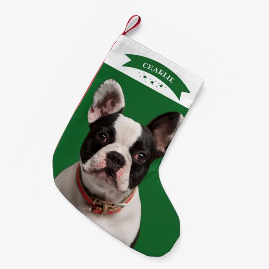 Petite Chaussette De Noël Simple mignon Photo Personnalisée Chien (Devant (Accrochage))
