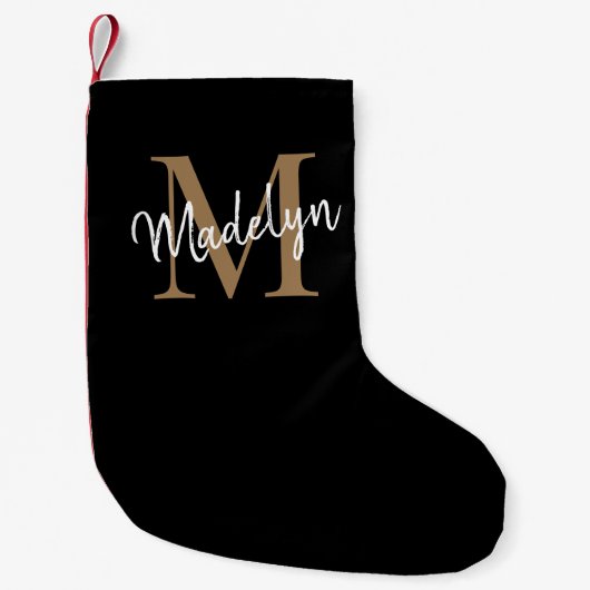 Petite Chaussette De Noël Simple Noir Monogramme Élégant Script Girl (Devant)