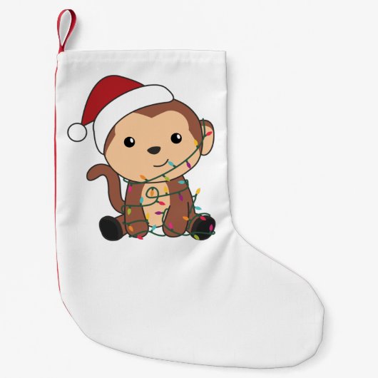 Petite Chaussette De Noël Singe Noël Neige Hiver Animaux Singes (Devant)