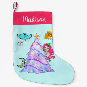 Petite Chaussette De Noël Sirène & Amis Décorant Arbre de Noël Nom