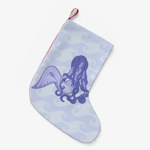 Petite Chaussette De Noël Sirène assise bleue