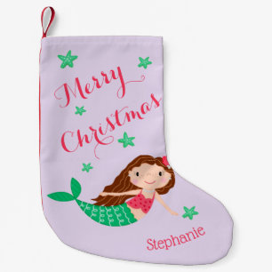 Petite Chaussette De Noël Sirène Joyeux Noël Violet Personnalisé