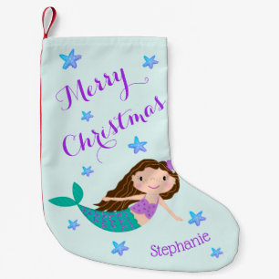 Petite Chaussette De Noël Sirène Noël Paillettes Violettes Personnalisées