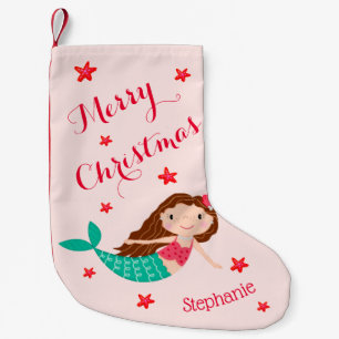Petite Chaussette De Noël Sirène Noël Personnalisé Rose Pâle