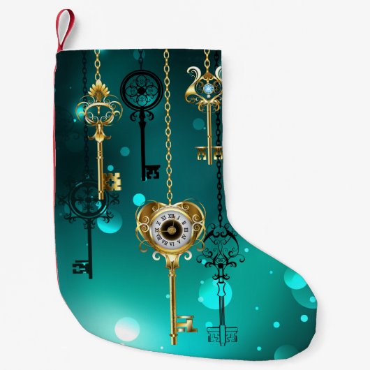 Petite Chaussette De Noël Skeleton Keys on Green Background (Devant)