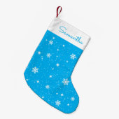 Petite Chaussette De Noël Sky Blue White Snowflakes Étoiles Motif avec nom (Devant (Accrochage))