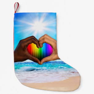 Petite Chaussette De Noël SlipperyJoe dégradé de cœur arc-en-ciel vibrant in