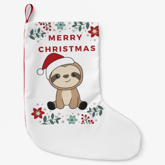 Petite Chaussette De Noël Sloth Noël Neige Hiver Animaux Fentes (Devant)