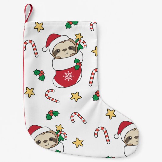 Petite Chaussette De Noël Sloth Noël Neige Hiver Animaux Fentes (Devant)