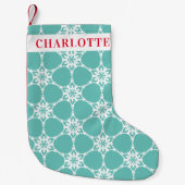 Petite Chaussette De Noël SNOWFLAKE moderne élégant motif menthe vert blanc (Devant)