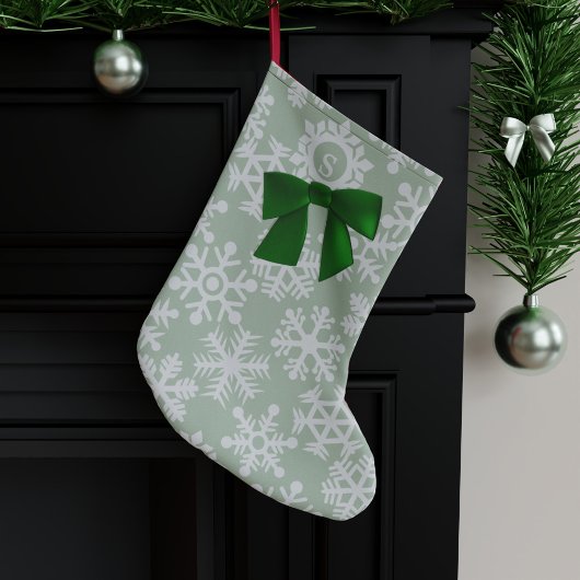 Petite Chaussette De Noël Snowflake Motif Bow mignon Sage vert Monogramme
