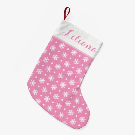 Petite Chaussette De Noël Snowflakes doux Stockage personnalisé / Rose (Devant (Accrochage))