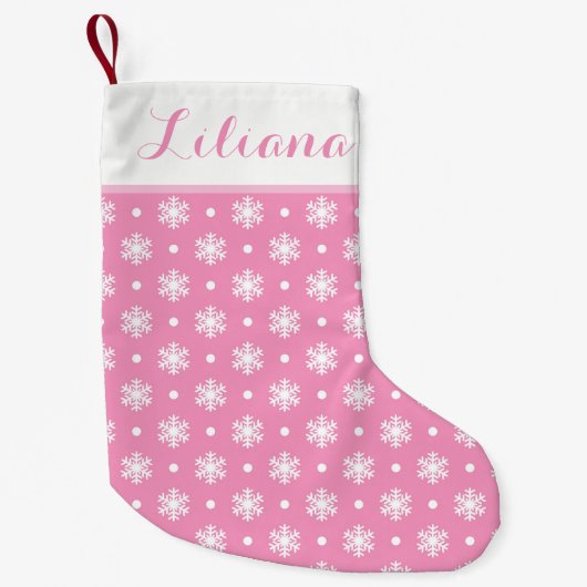 Petite Chaussette De Noël Snowflakes doux Stockage personnalisé / Rose (Devant)