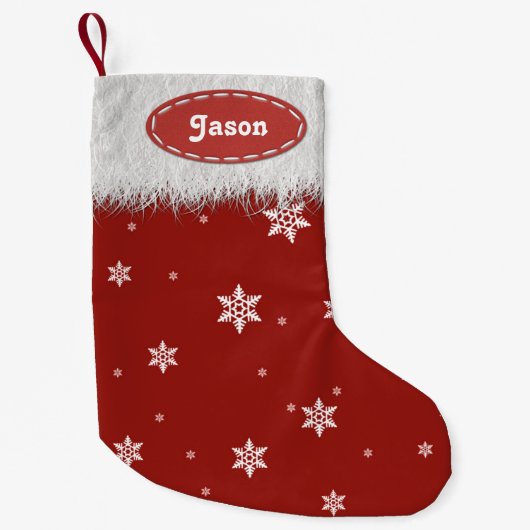 Petite Chaussette De Noël Snowflakes et fourrure blanche - Stockage de Noël (Devant)