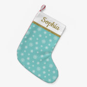 Petite Chaussette De Noël Snowflakes motif turquoise nom personnalisé (Devant (Accrochage))