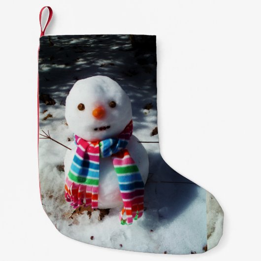 Petite Chaussette De Noël Snowman avec arc en ciel Scarf Snowman avec arc en (Devant)