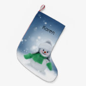 Petite Chaussette De Noël Snowman avec une écharpe verte (Devant (Accrochage))