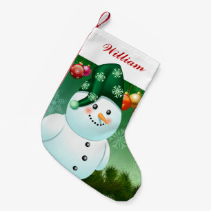 Petite Chaussette De Noël Snowman de Noël avec Casquette vert