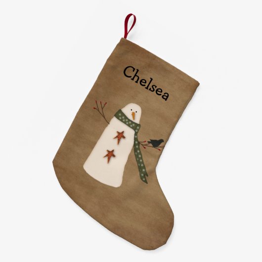 Petite Chaussette De Noël Snowman primitif Noël Stocker (Devant (Accrochage))