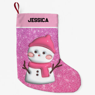 Petite Chaussette De Noël Snowman rose mou