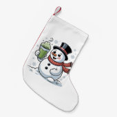 Petite Chaussette De Noël Snowman tenant Matcha Boire Noël (Devant (Accrochage))