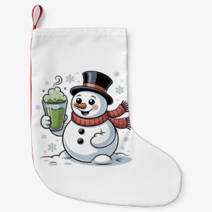 Petite Chaussette De Noël Snowman tenant Matcha Boire Noël