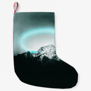 Petite Chaussette De Noël Snowy mountain mysterious blue neon light
