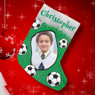 Petite Chaussette De Noël Soccer Ball Soccer Player Soccer Coach Photo Name