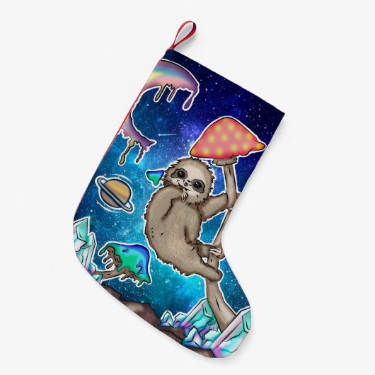 Petite Chaussette De Noël Space Galaxy Sloth Cosmic Champignons Bizarre Crys (Devant (Accrochage))