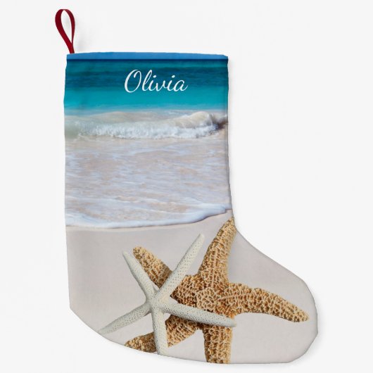 Petite Chaussette De Noël Starfish Océan Double Côté Avec Nom (Devant)