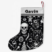 Petite Chaussette De Noël Stocker crâne noir et blanc (Dos)