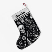 Petite Chaussette De Noël Stocker crâne noir et blanc (Dos (Accrochage))