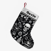 Petite Chaussette De Noël Stocker crâne noir et blanc (Devant (Accrochage))