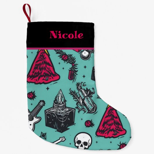 Petite Chaussette De Noël Stocker le crâne de Rockin (Devant)