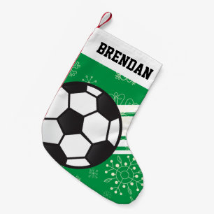 Petite Chaussette De Noël Stripes Sportives Personnalisées Soccer Ball Green