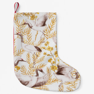 Petite Chaussette De Noël Style chinois doré, motif sakura aquarelle.