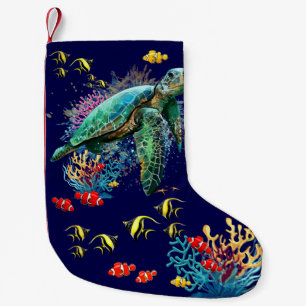Petite Chaussette De Noël Style d'aquarelle sous-marine de tortue marine