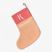 Petite Chaussette De Noël Stylé Nom de monogramme Peach (Dos (Accrochage))